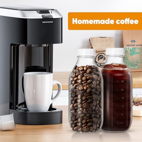 Smoothiefles, set van 2 melkflessen met deksel, glazen flessen van 1 liter om te vullen, herbruikbare smoothieglazen met deksel, ideaal voor sap, melk, milkshakes