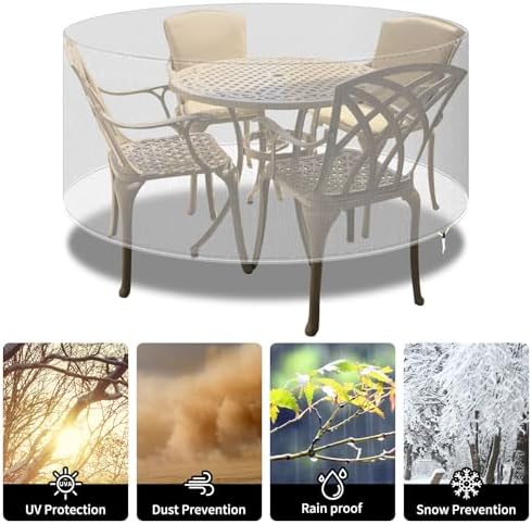 Rotan meubelhoezen rond, terrastafelhoes, waterdicht, winddicht, UV-bestendig, ronde tuinmeubelhoezen voor terrastafel en stoelen, extra groot, 2