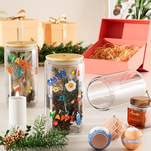 Set van 12 glazen met deksel en rietje, 16 oz/450 ml ijskoffieglazen, cocktailglazen, ijskoffieglas, longdrinkglas met 2 reinigingsborstels