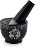 Vijgenboom-vijzel en stamper van natuursteen, diameter 9,5 x 7 cm, stamper 5 x 1,5 inch