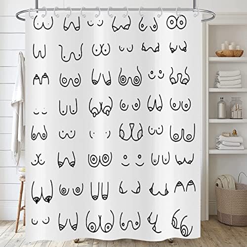 Douchegordijn zwart-wit 180 x 180 cm, modern, eenvoudig, grappig, zwart-witte graffitilijnen, wasbare stof, douchegordijnen voor de badkamer, polyester textiel, waterdicht