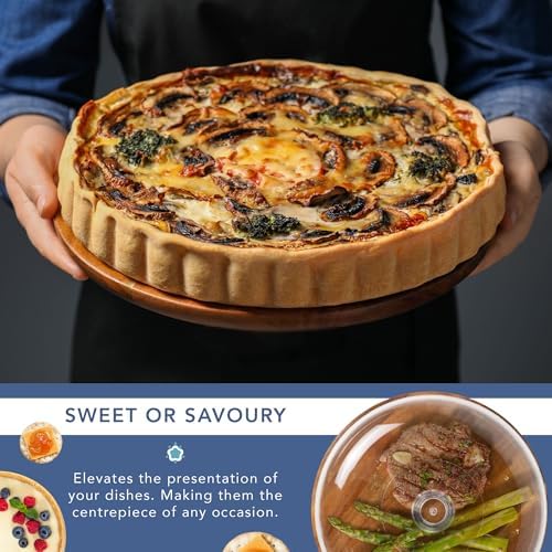 Draaibare taartstandaard met glazen kap, 10-inch taartstandaard van antislip acaciahout met heldere acrylglaskap voor taarten, gebak, kaas, ideaal voor verjaardagen