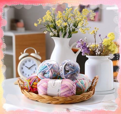 6 stuks x 50 g dik haakgaren, textielgaren voor beginners, goed zichtbare steken, kleurrijk garen, katoen-nylon menggaren, haakgaren, me