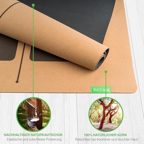 Yogamat Kurk XXL [50 % meer oppervlakte] met natuurrubber | antislip yogamat | duurzame yogamatten | fitnessmat met antislipzones | incl.