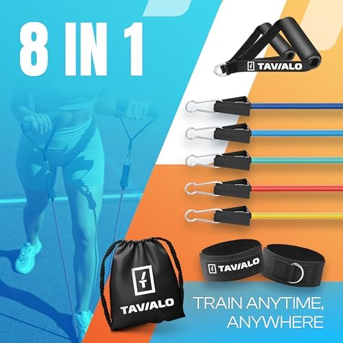 Set weerstandsbanden met 5 weerstanden – fitnessbanden met handgreep en deuranker van natuurlijk latex, weerstandsbanden voor spieropbouw en thuistraining