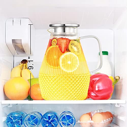 Waterkaraf, glazen karaf met deksel, 2,4-liter karaf, glazen kan met deksel, waterkaraf van borosilicaatglas, glazen kan voor ijsthee, waterkaraf, glazen kan, Hea