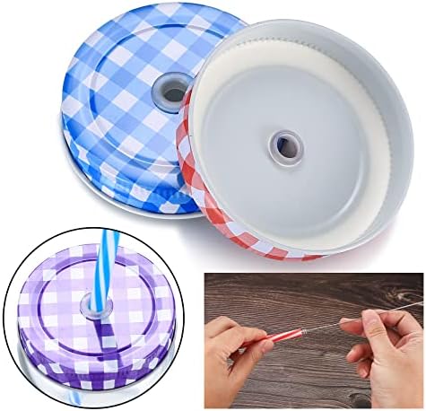 Set van 12 deksels voor weckpotten, metalen schroefdeksels voor drinkglazen, blikjes, jampotten, deksels, siliconenringen, vervangende deksels met 12 rietjes