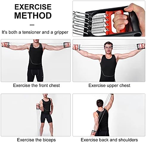 Borst-expander, verstelbaar, fitness-expander, borst-expander voor mannen en vrouwen, met 5 veer-spiertrainers, weerstandsband met afneembare stalen veren, voor borst-, arm- en krachttraining