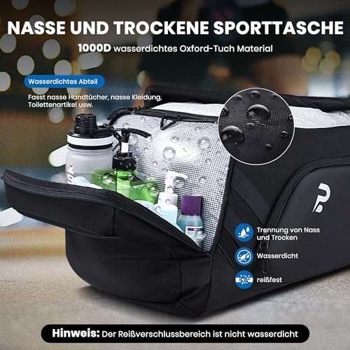 Sporttas voor dames en heren, 58 l reistas, grote sporttas met schoenenvak en natvak, trainingstas voor heren, saunatas, fitnesstas, gymtas
