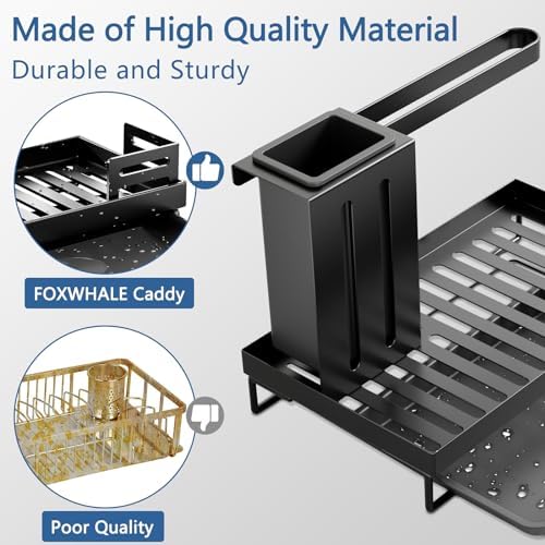 Spoelbakorganizer met afdruipbak, opbergmand voor keuken & badkamer, wastafelorganizer, sponshouder, keuken-spoelbakorganizer voor K