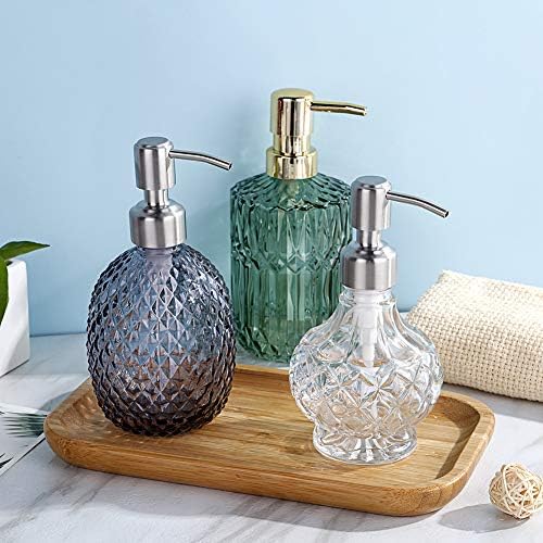 Zeepdispenser, navulbare vloeibare zeepdispenser van glas en roestvrij staal, spuitmond voor afwasmiddel, shampoo, lotion, voor de wastafel in de badkamer, voor de keuken,