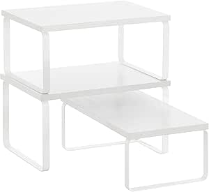 Kruidenrek, set van 3 keukenorganizers, keukenrek, stapelbaar, uitbreidbaar, metaal en houtcomposiet, sneeuwwit-matwit KCS220W01
