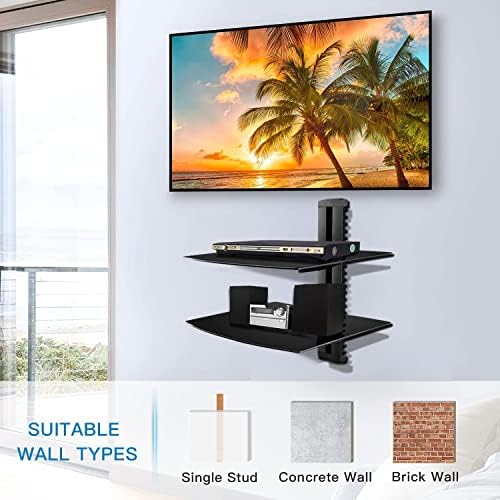 Plank, zwart, met versterkt hardglas, voor dvd-speler/kabels, luidsprekers/spelconsoles/tv-accessoires