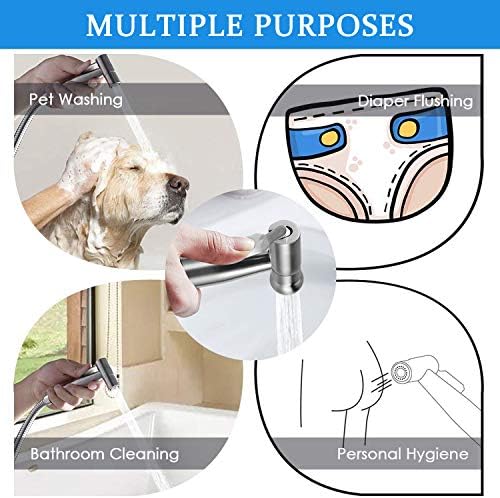 Bidet-handdoucheset, hoogwaardig geborsteld roestvrij staal, 1,5 m slang, G1/2-inch kraan, G3/8-inch toiletadapter, handdouche met bidet-sproeikop,
