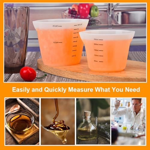 Set van 6 siliconen maatbekers – 500 ml/250 ml/100 ml/10 ml herbruikbare maatbekers met schaalverdeling – Mengbekers van epoxyhars voor doe-het-zelvers, hobbyisten, laboratoria en keukens