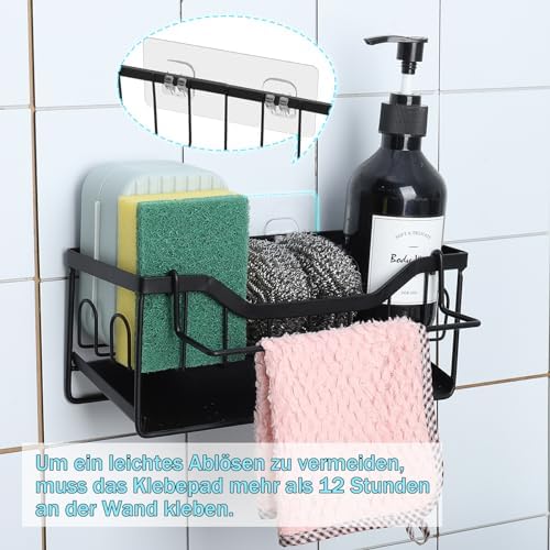 Spoelbak-organizer met afdruipbak, keuken-organizer met handdoekhouder, sponshouder, opbergen & organiseren in de keuken, zonder boren, spoelbak, badkamer