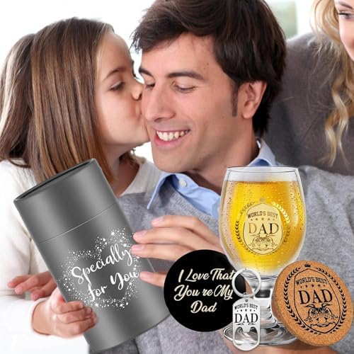Gepersonaliseerde cadeaus voor papa: bierglas met gravure, verjaardagscadeau voor papa, vadercadeaus, kerstcadeaus voor mannen – 5 stuks