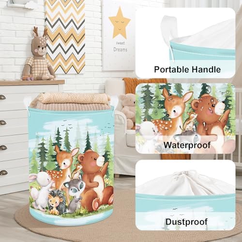 Tannenwald Wildtiere wasmand voor kinderen met handvat, opvouwbare opbergmand voor kleding en speelgoed, opbergbox voor jongens en meisjes, voor babykamer en badkamer, beer D