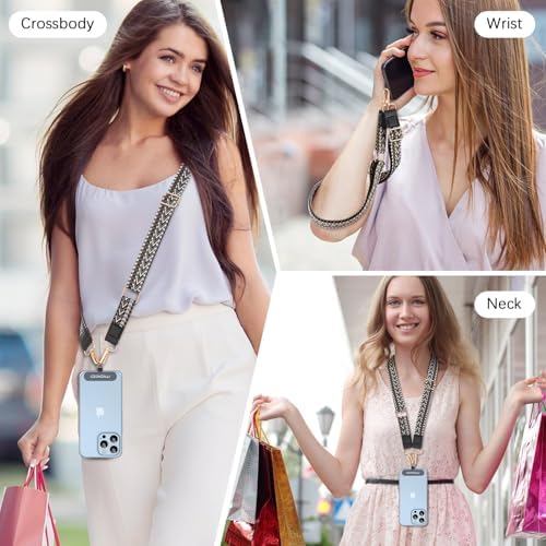 Universele mobiele telefoonband, verstelbare nylon draagriem voor mobiele telefoons, afneembare mobiele telefoonbanden voor dames en heren, met patches voor iPhone,