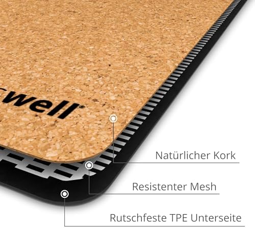 Premium kurken yogamat (4 mm dik) – antislip fitnessmat met hulplijnen – pilatesmat + yogatas