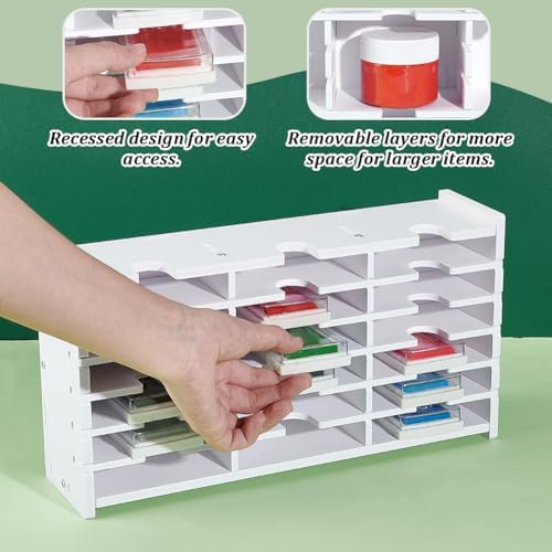 Stempelkussenhouder, stempelkussen-organizerrek met 18 vakken, opbergdoos voor stempelkussens, opbergorganizer, stempelkussens, wit stempelkussen, Organi