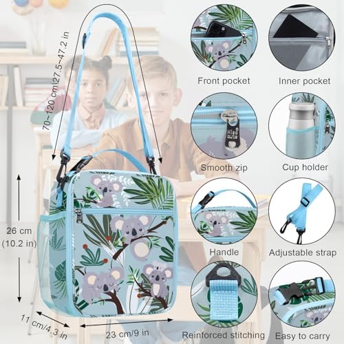 Groene koala-koeltas voor kinderen, kleine koeltas voor jongens en meisjes met flessenhouder, waterdichte lunchtas voor picknick en school