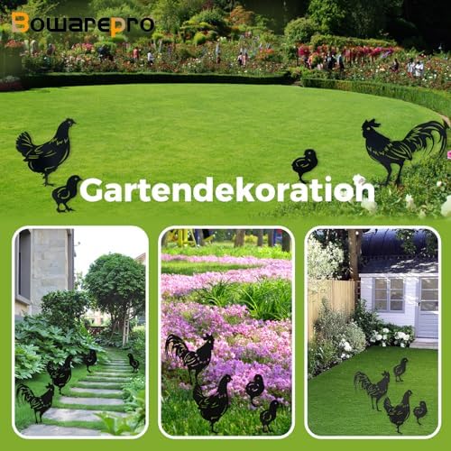 4 metalen kippen, tuindecoratie, haan-decoratie, tuinbordjes, kippendecoratie, handgemaakte tuinfiguren voor buiten, binnenplaats, schutting, tuin (zwart)