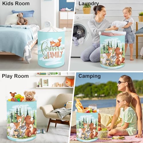 Tannenwald Wildtiere wasmand voor kinderen met handvat, opvouwbare opbergmand voor kleding en speelgoed, opbergbox voor jongens en meisjes, voor babykamer en badkamer, beer D