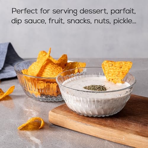 Premium glazen schalen, set van 6, 345 ml, 100% loodvrije, stapelbare kristallen dessertschalen, dessertbekers, puddingkommen, slakommen, sauskom