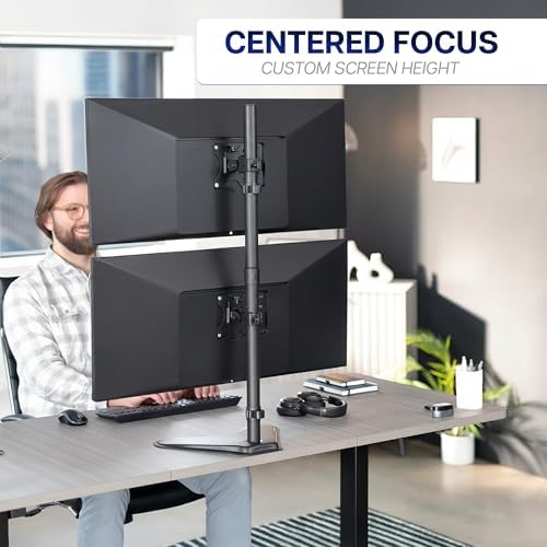 Bureauhouder voor twee monitoren, vrijstaande LCD-houder, geschikt voor 2 ultrawide-schermen tot 34 inch in verticale stapelpositie STAND-V002L