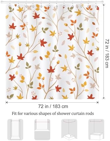 Douchegordijn Esdoornbladeren Natuurlijke bladeren Herfst Planten Gele douchegordijnen 180 x 180 cm Schimmelbestendig Waterdicht Polyesterweefsel Wasbaar Badkamer-C