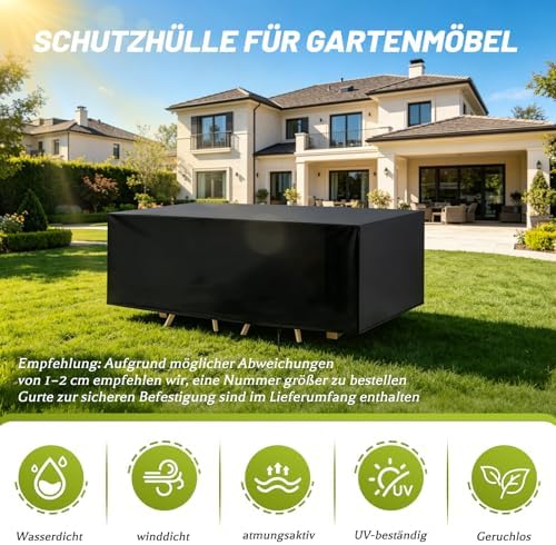 Tuinmeubelhoes, waterdicht, zeil voor tuinmeubelen, winterbestendig, 420D-beschermhoes voor tuintafel, tuinmeubelen, tafel, rechthoekig