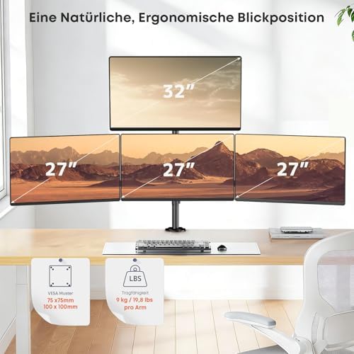 Monitorbeugel voor 4 monitoren van 17 inch – 27 inch – monitortafelbeugel voor LED-LCD-schermen, in hoogte verstelbare monitorbeugel boven elkaar