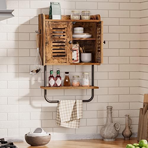 Medicijnkast, badkamerkast, wandkast voor de badkamer, keukenkast, badkamerkast met kleppen en handdoekhouder, verstelbare plank, 2 Hoo