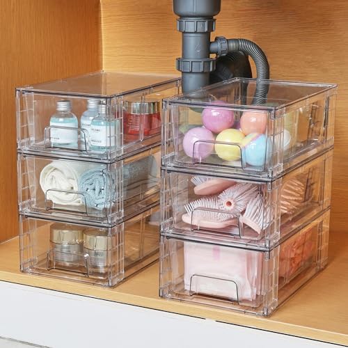 4-delige stapelbare opberglades, doorzichtige acryl lade-organizers met handgrepen, opbergorganizers voor koelkast, badkamer, kast, voorraadkast