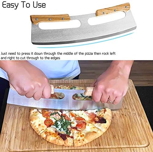 Pizzames, pizzasnijder, roestvrij staal 35 cm met houten handvat, beschermhoes, snel en gelijkmatig snijden, professioneel pizzames