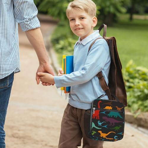 Dinosaurus-koeltas voor kinderen, kleine koeltas „Vulkaan“ voor jongens en meisjes, waterdichte lunchtas voor picknick en school, zwart, dinosaurus