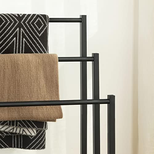 Handdoekhouder, vrijstaande handdoekstandaard voor de badkamer, handdoekladder met 3 stangen voor badhanddoeken, kleding, dekens, kranten, ruimtebesparend, Ind