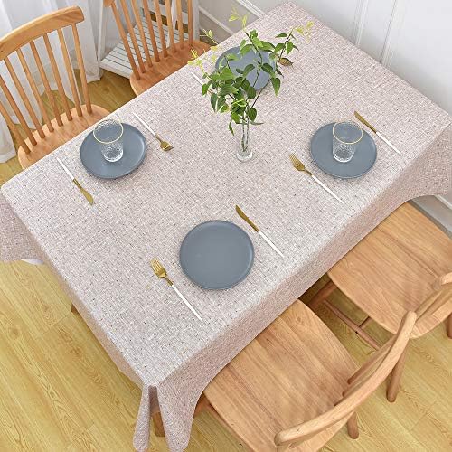 Afneembaar tafelkleed, beige tafelkleden, 137 x 180 cm, tafelkleed in linnenlook, rechthoekig, PVC-tafelkleed, waterafstotend voor eettafel, keuken