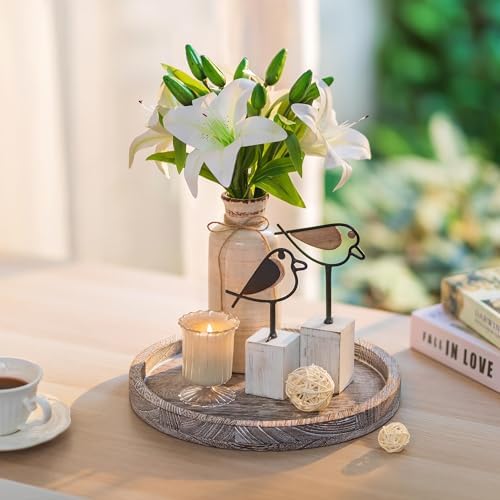 Rond houten dienblad, houten dienblad decoratie – 30 cm kaarsenplateau in landhuisstijl, decoratief dienblad, rustieke tafeldecoratie, salontafel, kandelaar