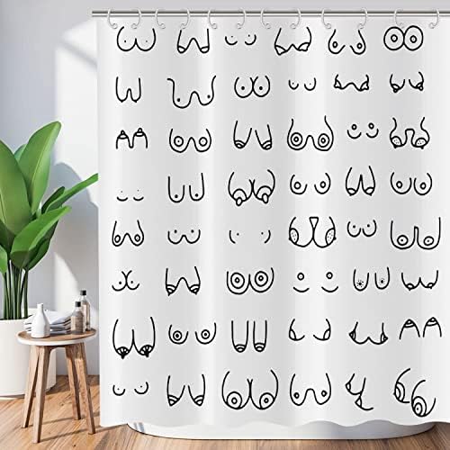 Douchegordijn zwart-wit 180 x 180 cm, modern, eenvoudig, grappig, zwart-witte graffitilijnen, wasbare stof, douchegordijnen voor de badkamer, polyester textiel, waterdicht