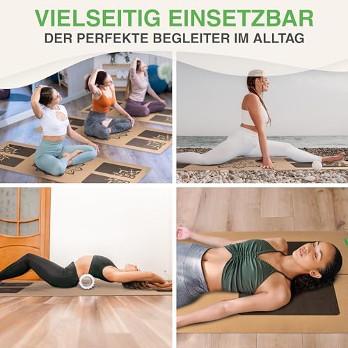 Yogamat Kurk XXL [50 % meer oppervlakte] met natuurrubber | antislip yogamat | duurzame yogamatten | fitnessmat met antislipzones | incl.