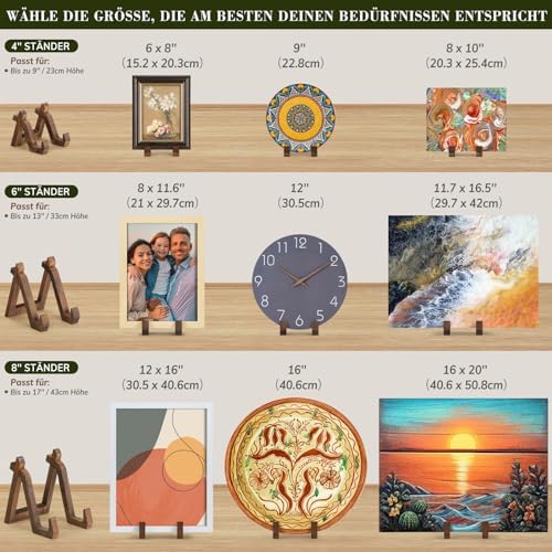 Houten bordenhouder – bordenhouder die kan worden gebruikt als displaystandaard, fotostandaard, fotolijsthouder of schaalhouder – 20,3 cm