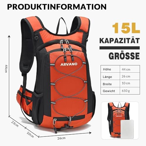 Fietsrugzak, lichte skirugzak, kleine wandelrugzak, MTB, fietsrugzak, 15 liter, multifunctionele hardlooprugzak voor dames en heren
