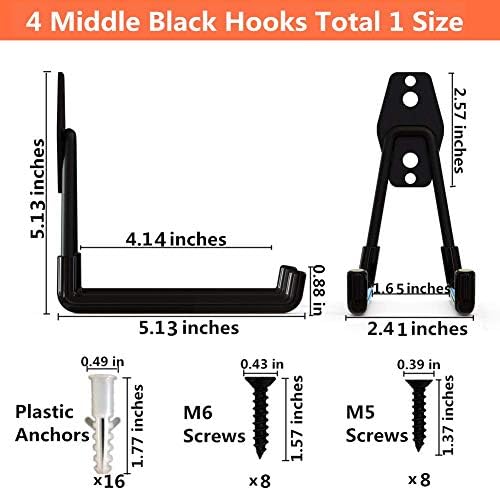 Zeer stevige dubbele haken voor opslag in de garage (set van 4 zwarte U-haken van 7,5 inch)
