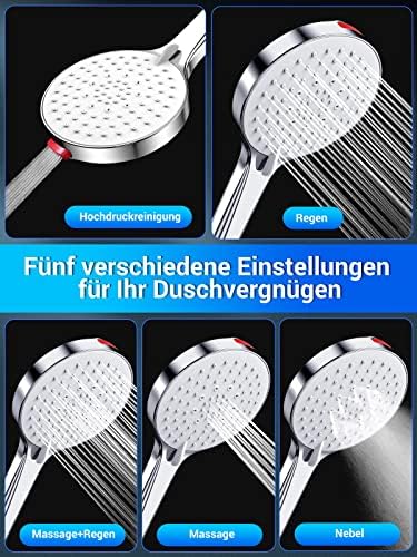 Waterbesparende douchekop 9 l/min Waterbesparende douchekop Hogedruk-douchekoppen 125 mm 5 straalsoorten Handdouche met Power-Wash-functie voor het reinigen van badkuipen,