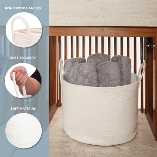 Opbergmand, speelgoedmand, wasmand, gevlochten, katoen, met handvatten, handdoekenmand voor de badkamer, gevlochten opbergmand voor de woonkamer, 50 x 33