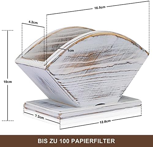 Koffiefilterhouder, filterzakhouder in landhuisstijl van wit grenenhout, houder voor V60 Melitta kegelvormig filterpapier