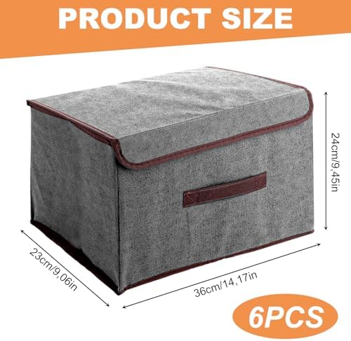 Opbergboxen van stof, 6 stuks, 36 x 23 x 24 cm, boxen met deksel, opvouwbaar, grijs voor kleding, sokken, kast, plank, kledingkast