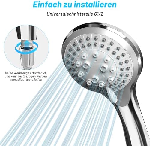 Douchekop, waterbesparend, regendouchekop met 5 straalsoorten, hogedruk-handdouche met anti-verstoppingssiliconenmondstuk, chroom